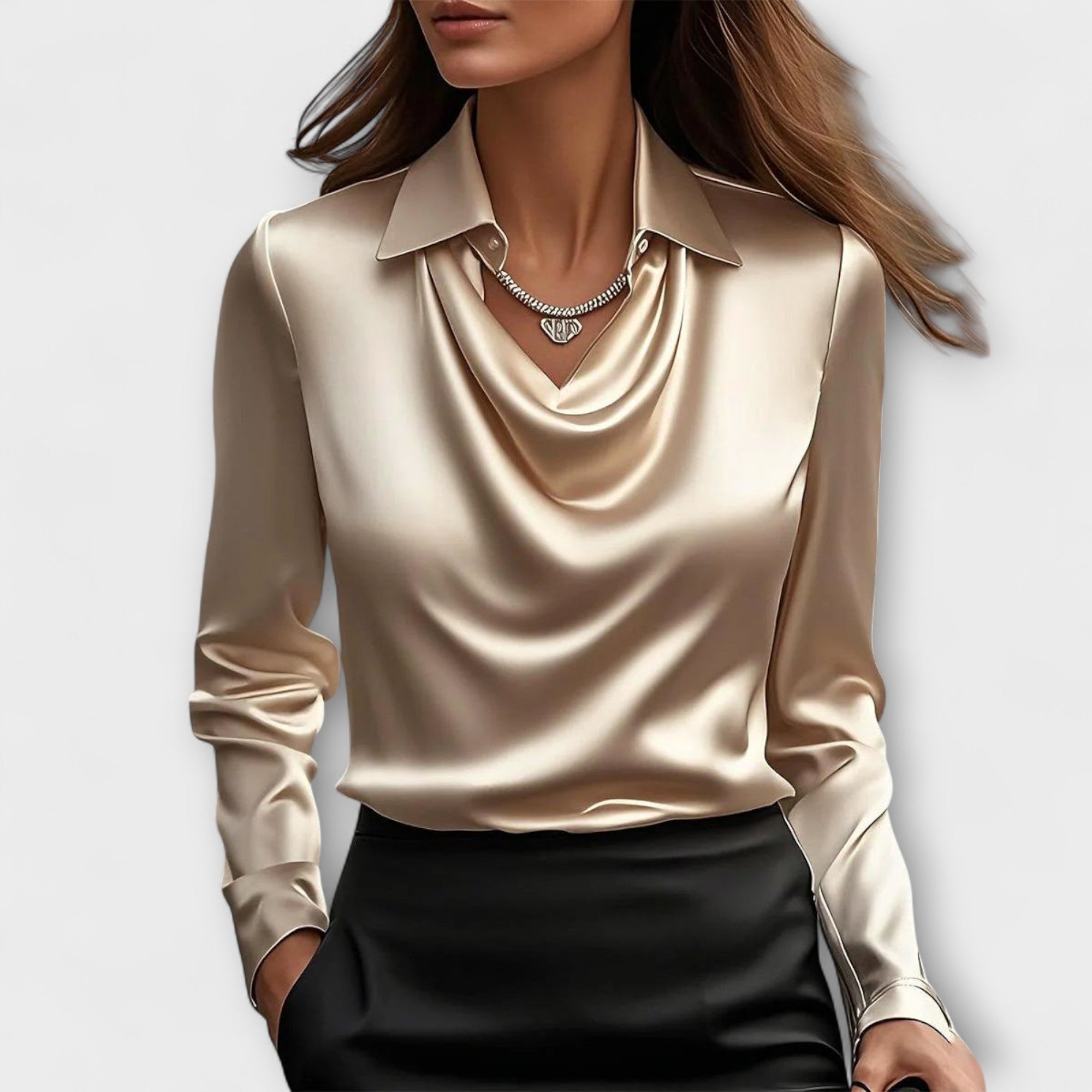 Shiny Blouse with Ruffled Collar
