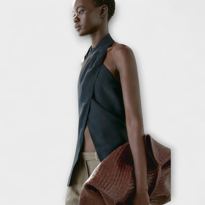 Leah - Blue Halter Neck Top with Back Cutout