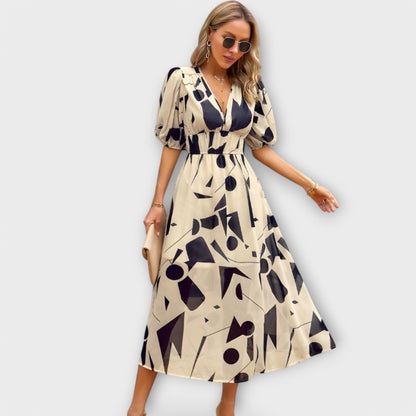 Abstract puff sleeve maxi dress